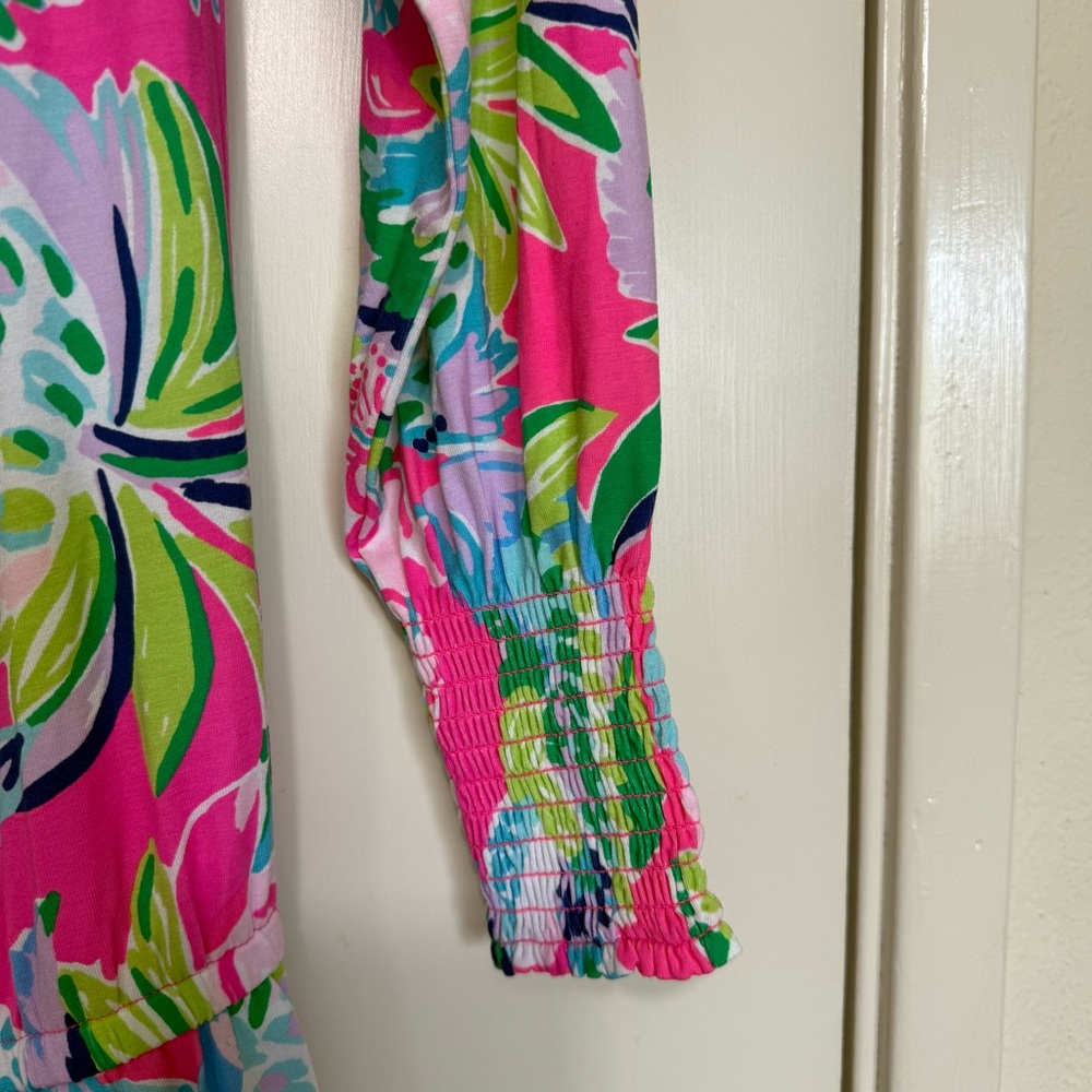 Lilly Pulitzer Lana Skirt Romper XS Pink Tropical Print Long Sleeve Mini Dress - Picture 8 of 14